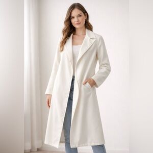 Custom White Long Open-Front Coat / sz medium large